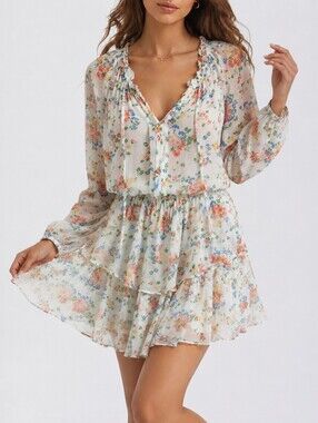 LoveShackFancy 100% Silk Floral Mini Dress Romantic Feminine S